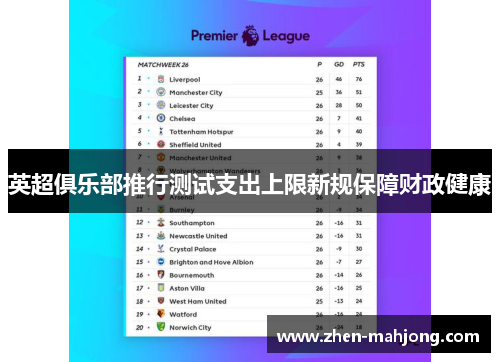 英超俱乐部推行测试支出上限新规保障财政健康 英超俱乐部推行测试支出上限新规保障财政健康